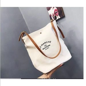 Shoulder bag canvas pu leather strap tote bag hand